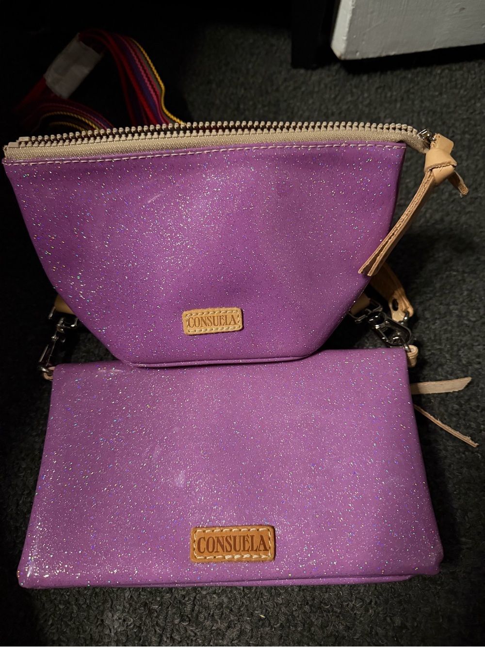 Consuela Sparkle Purple Crossbody and Matching Wristlet
